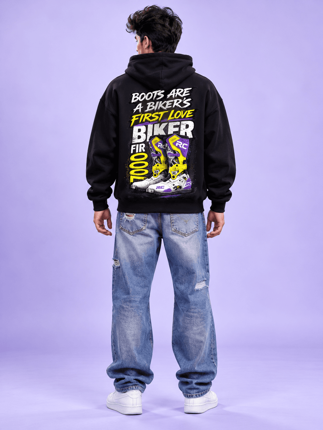 Men Black Biker Boots Hoodies The Stanch