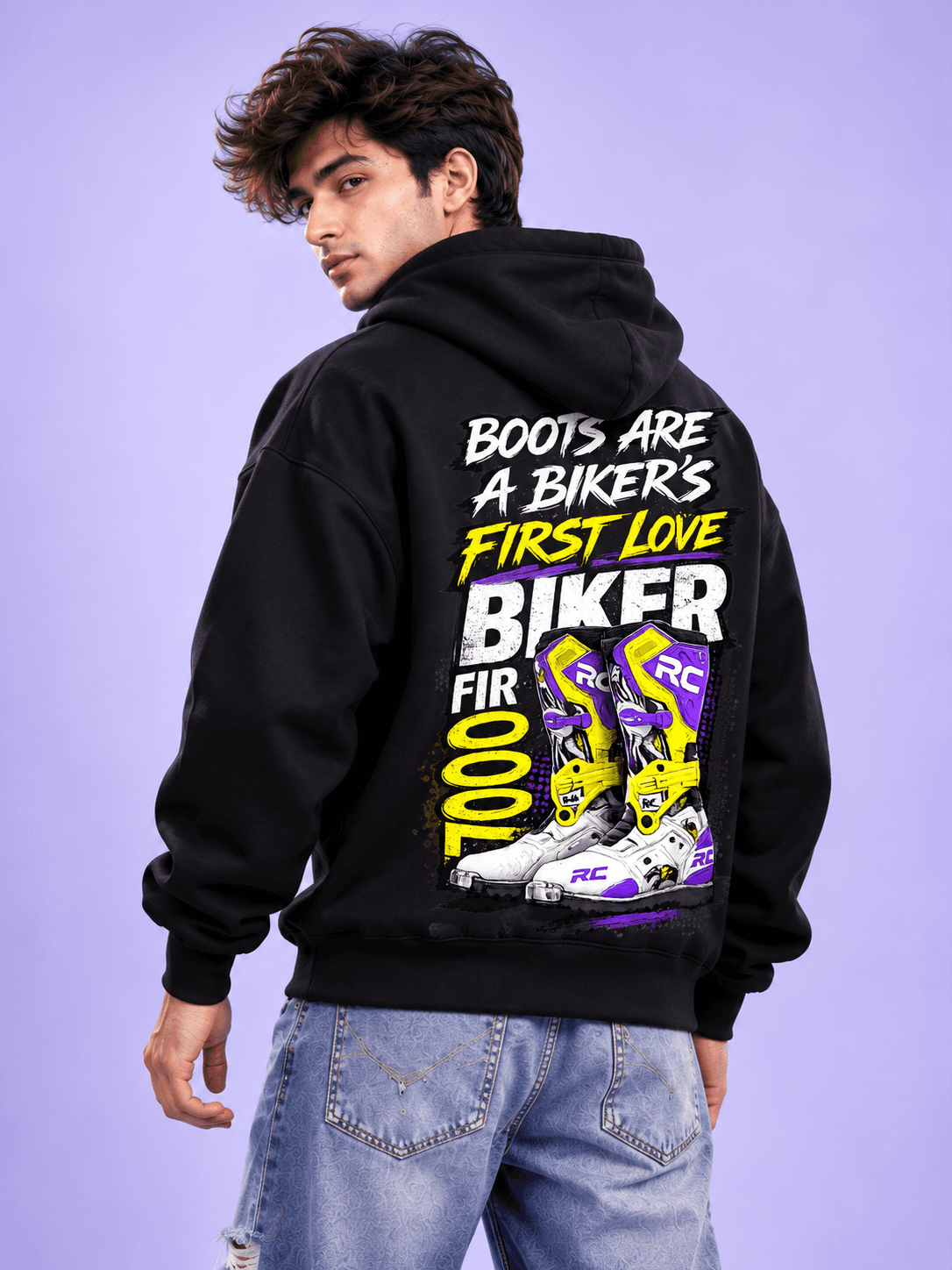 Men Black Biker Boots Hoodies The Stanch