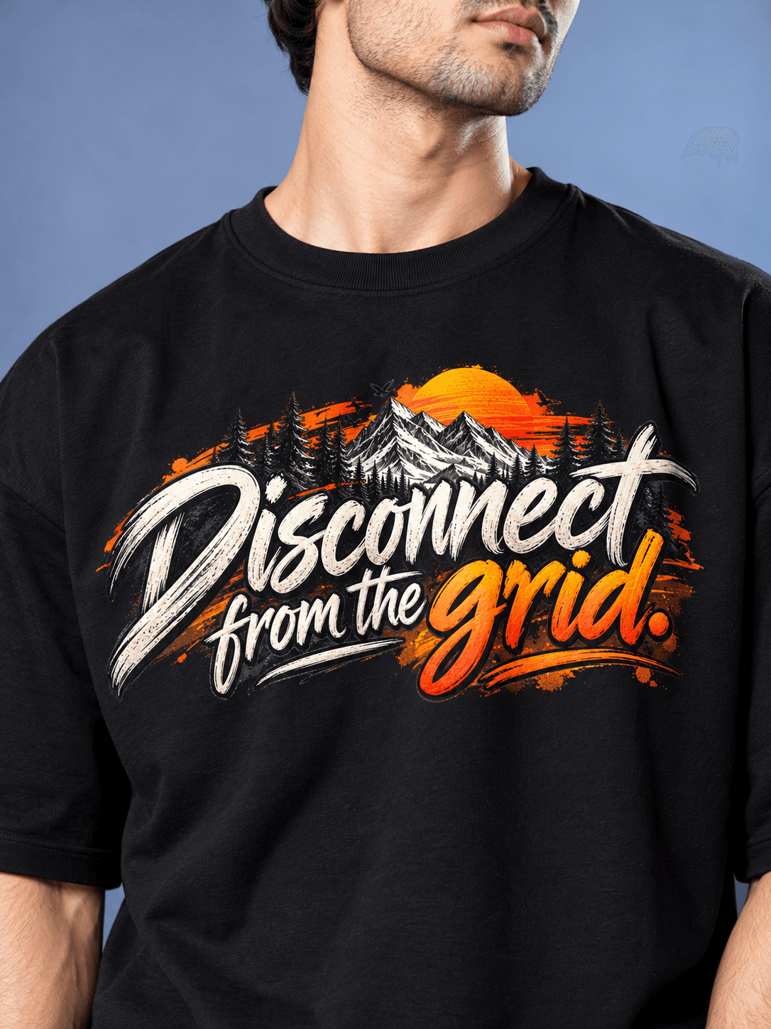 Black men’s Disconnect printed T-shirt by The Stanch, stylish casual streetwear tee.